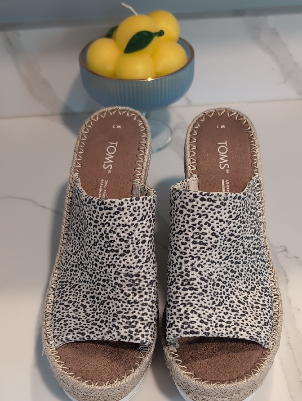 Toms Leopard Print Espadrille Mule Slides in Black & White